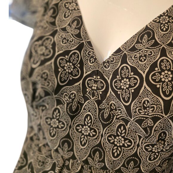 Chocolate Brown V Neck Medallion Print  Midi LOFT Dress sz 4 - Picture 2 of 9